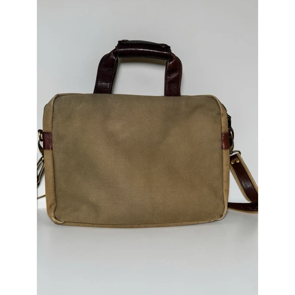 Bosca Leather & Canvas Messenger‎ Bag Briefcase Tan & Brown Attache Laptop Work
